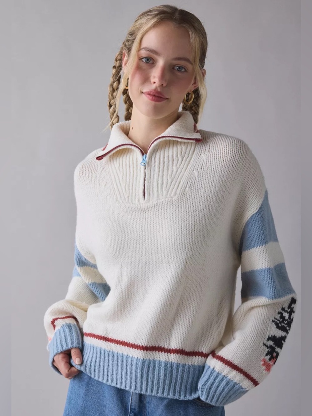 BDG Lizzie Alaska Husky Graphic Quarter Zip Pullover Sweater XS BNWT - Picture 2 of 10